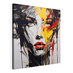 Cuadros Cuadro que representa el rostro de una mujer pintado con colores rojo, amarillo y negro