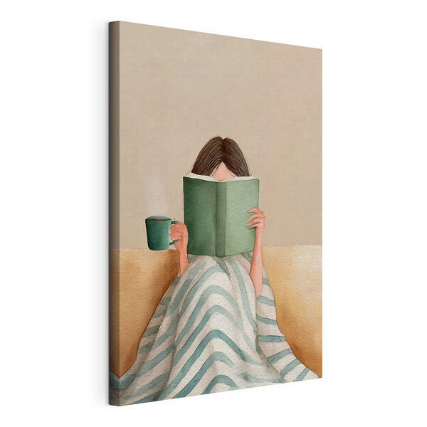 Mujer leyendo un libro y sosteniendo una taza Cuadros Mujer leyendo un libro y sosteniendo una taza