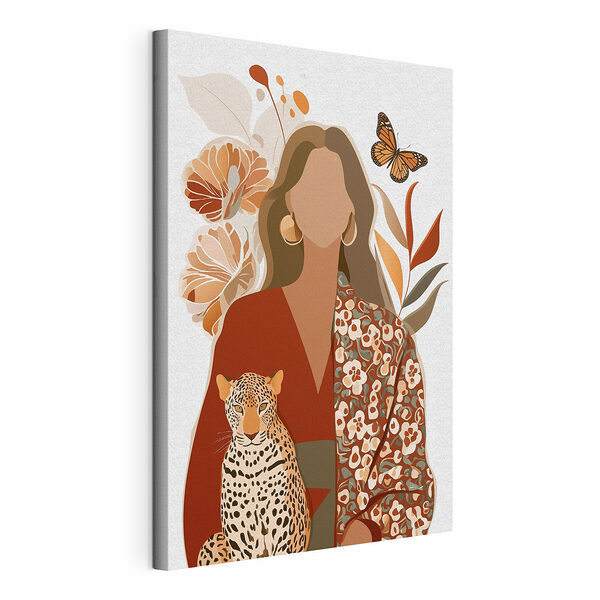 Mujer con un leopardo y mariposas Cuadros Mujer con un leopardo y mariposas