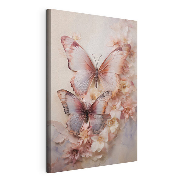 Cuadros Mariposas en una pared con flores