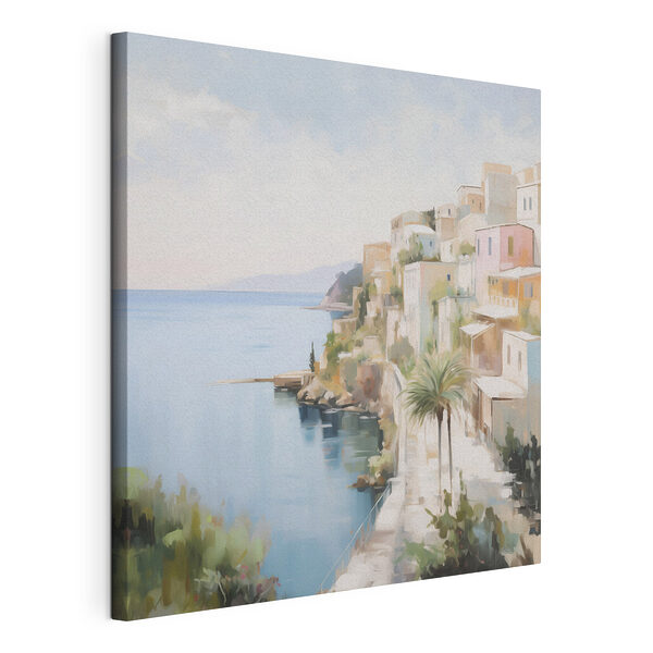 Cuadros Pintura en acuarela de un pueblo junto al mar