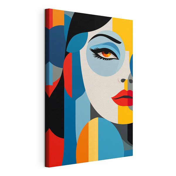 Cuadros Rostro de una mujer con círculos de colores y labios rojos