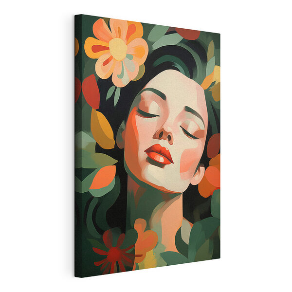 Cuadros Una belleza delicada entre flores de vivos colores