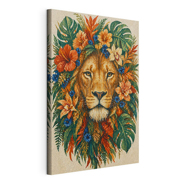 Cuadros Cuadro de un león con flores