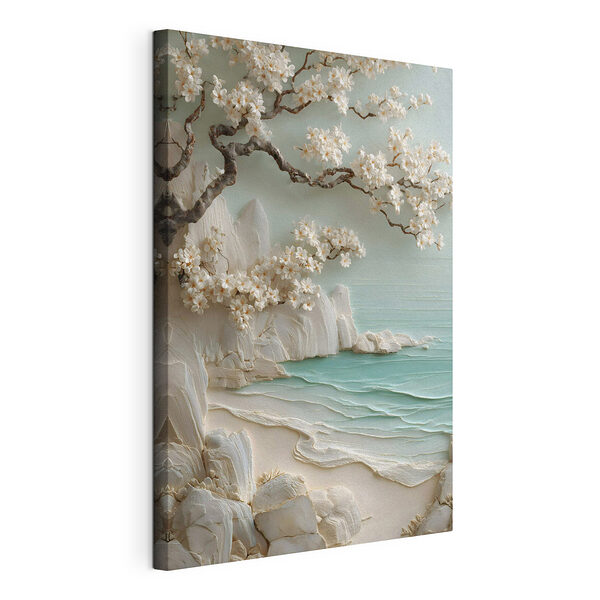 Cuadros Cuadros Cuadro de una playa con flores blancas y un árbol (SKU: s49248)