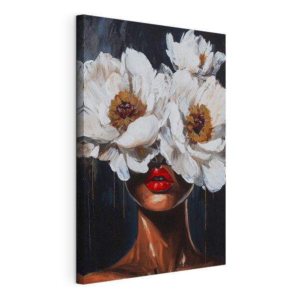 Cuadros Cuadro de una mujer con flores sobre el rostro