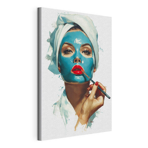 Cuadros Mujer con una mascarilla azul puesta