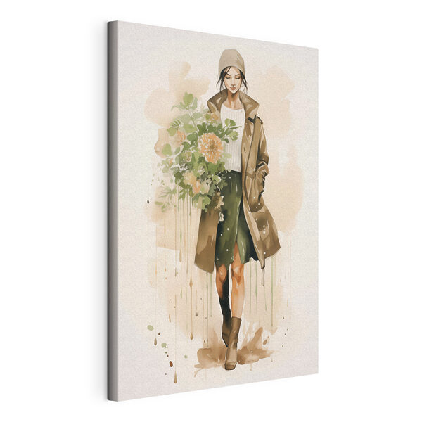 Cuadros Mujer con un ramo de flores en la mano