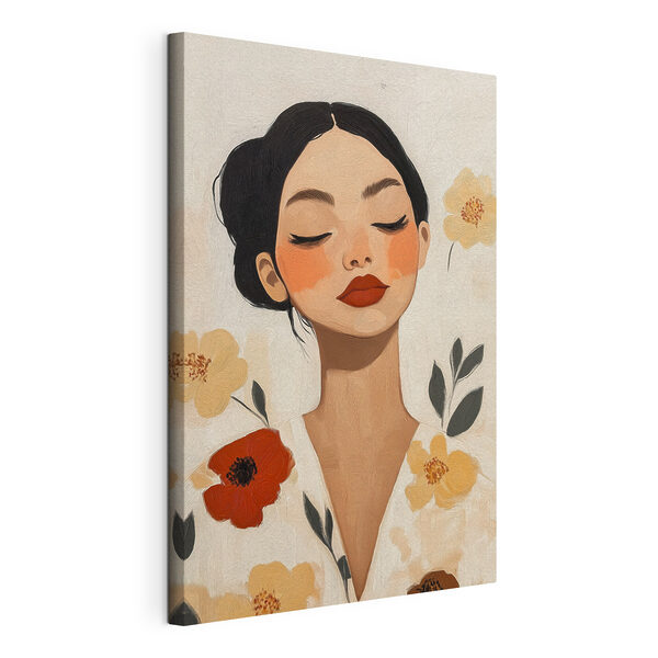 Cuadros Mujer con labios rojos y flores