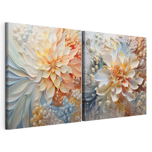 Lámina modular sobre lienzo Elegantes motivos florales en tonos suaves