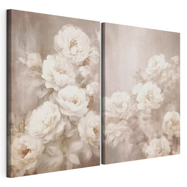 Lámina modular sobre lienzo Delicadas flores en tonos suaves