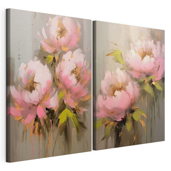 Cuadro de flores sobre fondo gris Lámina modular sobre lienzo Cuadro de flores sobre fondo gris