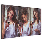 Lámina modular sobre lienzo Collage de una mujer que sostiene una copa de vino