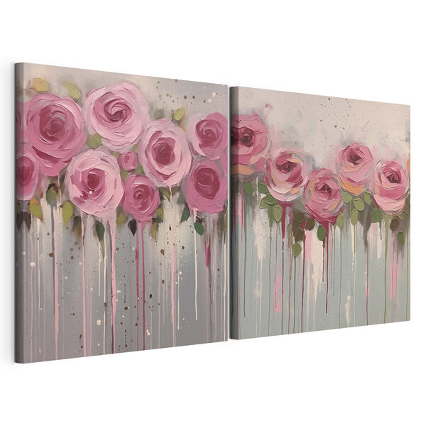 Cuadro de flores rosas Lámina modular sobre lienzo Cuadro de flores rosas