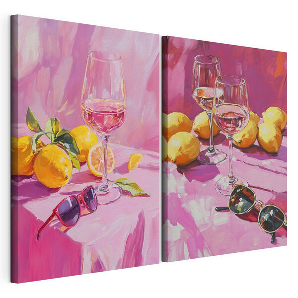 Lámina modular sobre lienzo Cuadro de copas de vino y limones