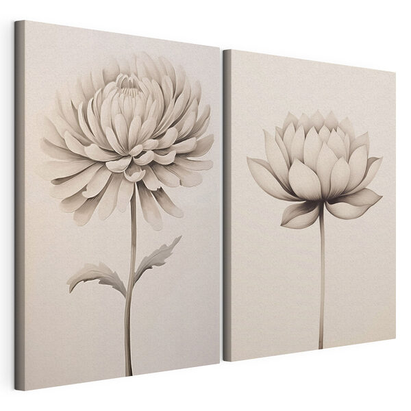 Lámina modular sobre lienzo Elegantes ilustraciones florales en blanco y negro