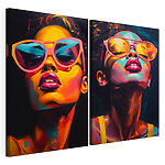 Lámina modular sobre lienzo Mujer con gafas de sol rosas