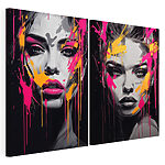 Lámina modular sobre lienzo Collage del rostro de una mujer con salpicaduras de pintura