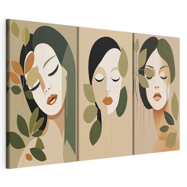 Lámina modular sobre lienzo Rostro de mujer con hojas