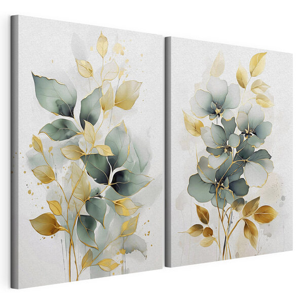 Pintura de flores y hojas Lámina modular sobre lienzo Pintura de flores y hojas