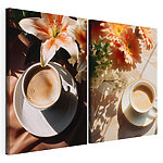 Lámina modular sobre lienzo Taza de café con flores