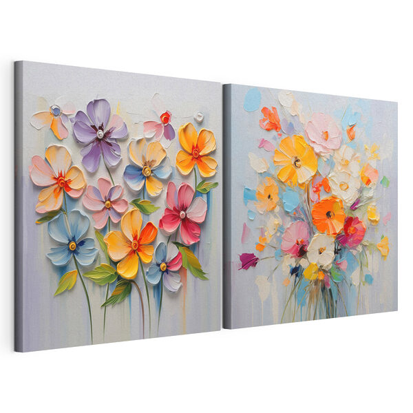 Pintura de flores sobre una superficie blanca Lámina modular sobre lienzo Pintura de flores sobre una superficie blanca