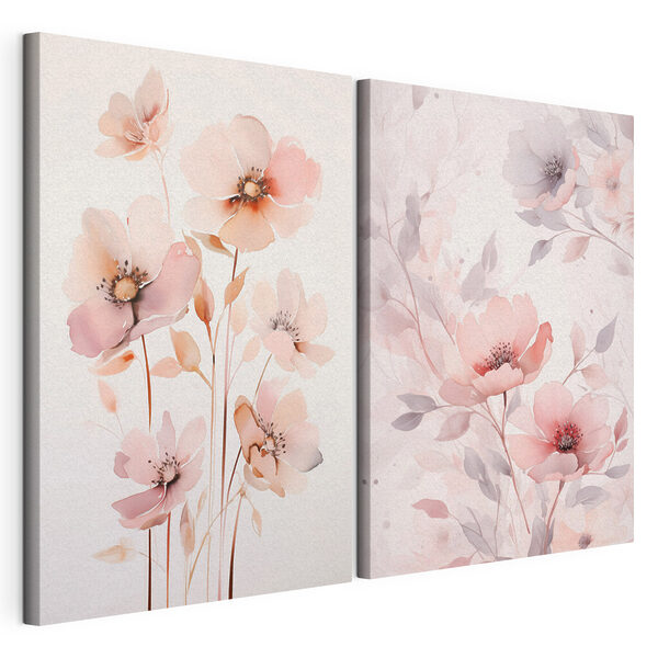 Lámina modular sobre lienzo Pintura de flores sobre una superficie blanca