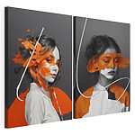 Lámina modular sobre lienzo Mujer con pintura naranja en la cara