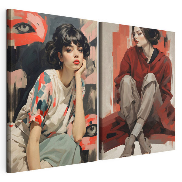 Lámina modular sobre lienzo Collage de una mujer sentada en el suelo