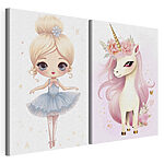 Lámina modular sobre lienzo Dos pósters de un unicornio y otro unicornio