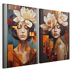 Lámina modular sobre lienzo Collage de una mujer con flores en el pelo