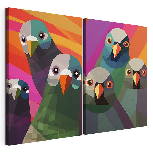 Lámina modular sobre lienzo Grupo de aves de diferentes colores