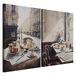 Lámina modular sobre lienzo Pintura en acuarela de una mesa con comida y bebida encima