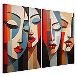Lámina modular sobre lienzo Collage de un cuadro en el que se representa el rostro de una mujer