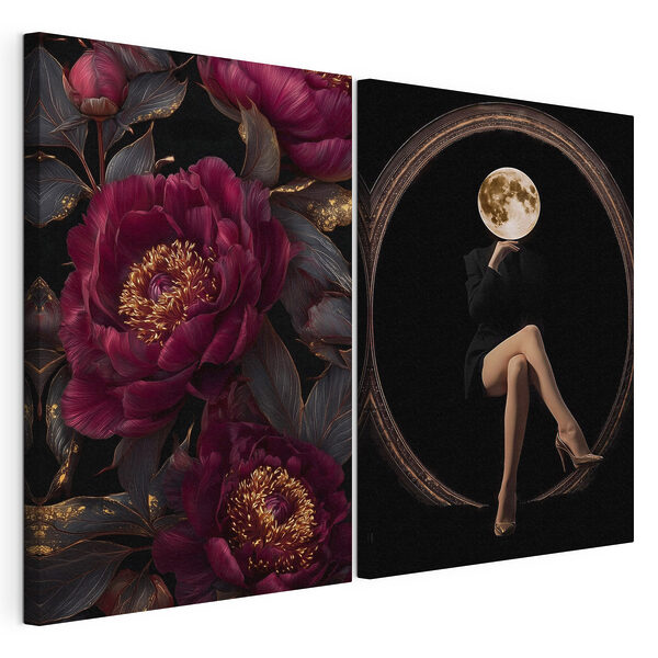 Lámina modular sobre lienzo Collage de una mujer sentada sobre una flor