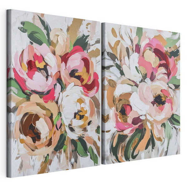 Lámina modular sobre lienzo Pintura de flores sobre una superficie blanca