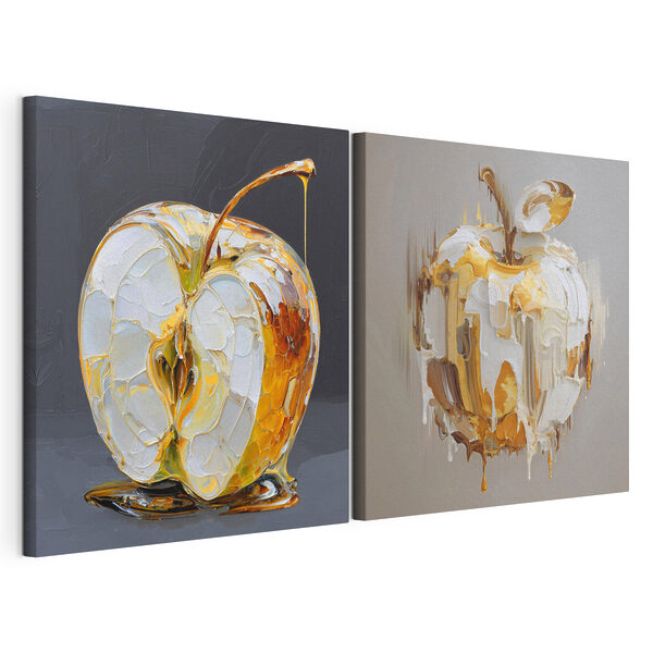 Interpretación artística de una manzana de la que gotea el jugo Lámina modular sobre lienzo Interpretación artística de una manzana de la que gotea el jugo