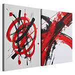Lámina modular sobre lienzo Pintura roja y negra sobre una superficie blanca