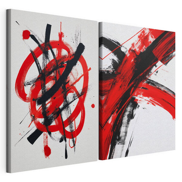 Lámina modular sobre lienzo Pintura roja y negra sobre una superficie blanca
