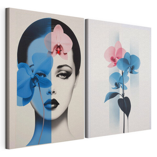 Lámina modular sobre lienzo Mujer con flores en la cabeza