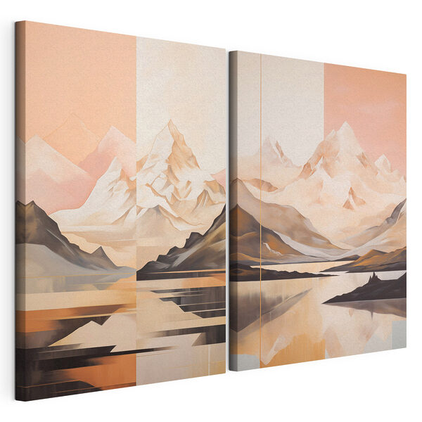 Cuadro de montañas y un lago Lámina modular sobre lienzo Cuadro de montañas y un lago