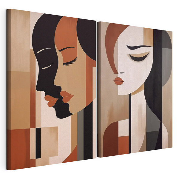 Lámina modular sobre lienzo Dos cuadros de mujeres con colores diferentes