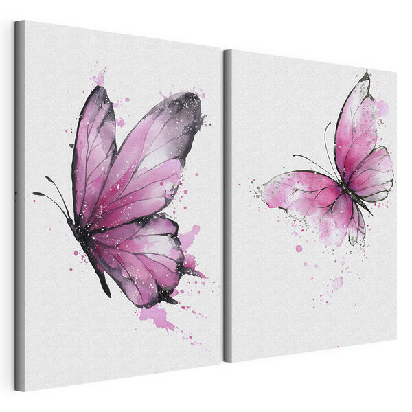Dos mariposas con alas rosas Lámina modular sobre lienzo Dos mariposas con alas rosas