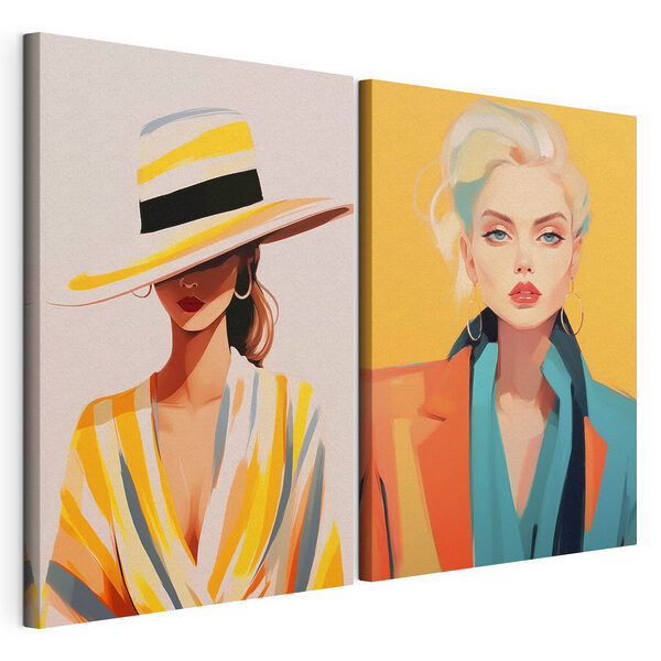Lámina modular sobre lienzo Un par de mujeres con sombreros