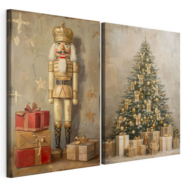 El cascanueces y un árbol de Navidad Lámina modular sobre lienzo El cascanueces y un árbol de Navidad