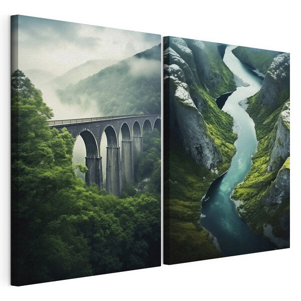 Río entre dos puentes Lámina modular sobre lienzo Río entre dos puentes