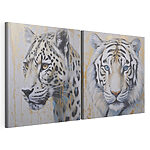 Lámina modular sobre lienzo Dos cuadros de tigres y leopardos