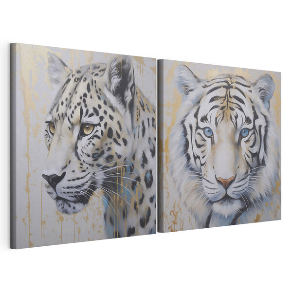 Lámina modular sobre lienzo Dos cuadros de tigres y leopardos