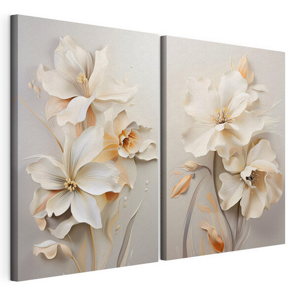 Lámina modular sobre lienzo Delicadas flores en tonos sutiles