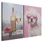 Lámina modular sobre lienzo Modular canvas print Painting of a dog and a wine glass